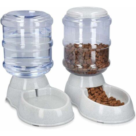 2X Crocchette e Distributore d'Acqua - Accessorio per Gatto e Cane - 2X Ciotole Automatiche per Cibo - per Gatto Cane Coniglio - Capacità 3,8L