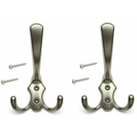 2x crochet double 125mm métal nickel mat avec vis mural cuisine salle de bain porte manteau serviette sac couvert vetement dressing meuble placard
