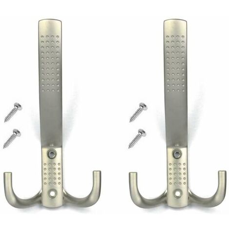 2x Crochet double 150mm en métal finition nickel satiné avec vis Mural Cuisine Salle de bain Porte Manteau Serviette Sac Couvert Vêtement Dressing Meuble Placard