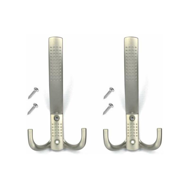 2x Crochet double 150mm en métal finition nickel satiné avec vis Mural Cuisine Salle de bain Porte Manteau Serviette Sac Couvert Vêtement Dressing