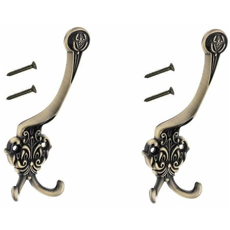 2x crochet double 153mm métal vintage vieux bronze laiton avec vis rustique antique mural cuisine salle de bain porte manteau serviette sac couvert