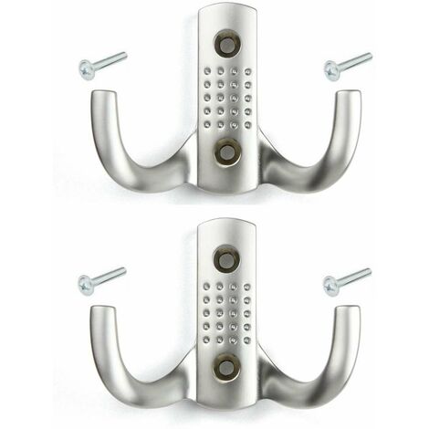 2x Crochet double 51mm en métal finition chrome satiné avec vis Mural Cuisine Salle de bain Porte Manteau Serviette Sac Couvert Vêtement Dressing Meuble Placard