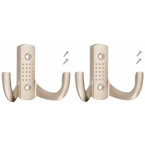 2x Crochet double 58mm en métal finition nickel satiné avec vis Mural Cuisine Salle de bain Porte Manteau Serviette Sac Couvert Vêtement Dressing Meuble Placard Patère