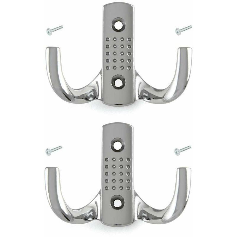 Cyclingcolors - 2x Crochet double 58mm en métal finition chrome poli avec vis Mural Cuisine Salle de bain Porte Manteau Serviette Sac Couvert