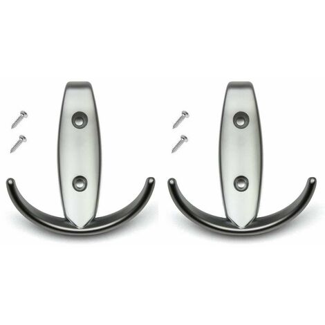 2x Crochet double 80mm en métal finition chrome satiné avec vis Mural Cuisine Salle de bain Porte Manteau Serviette Sac Couvert Vêtement Dressing Meuble Placard