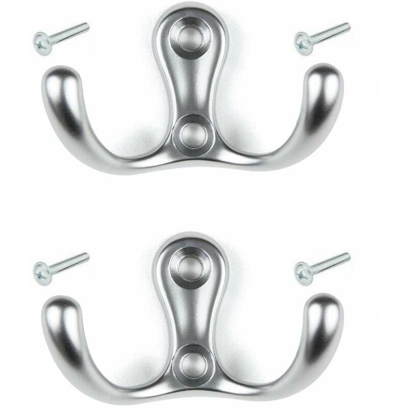 Cyclingcolors - 2x Crochet double en métal finition chrome satiné avec vis Mural Cuisine Salle de bain Porte Manteau Serviette Sac Couvert Vêtement