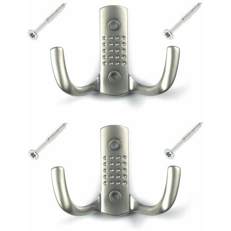 2x crochet métal argent nickel satiné avec vis mural cuisine salle de bain porte manteau serviette sac couvert vetement dressing meuble placard