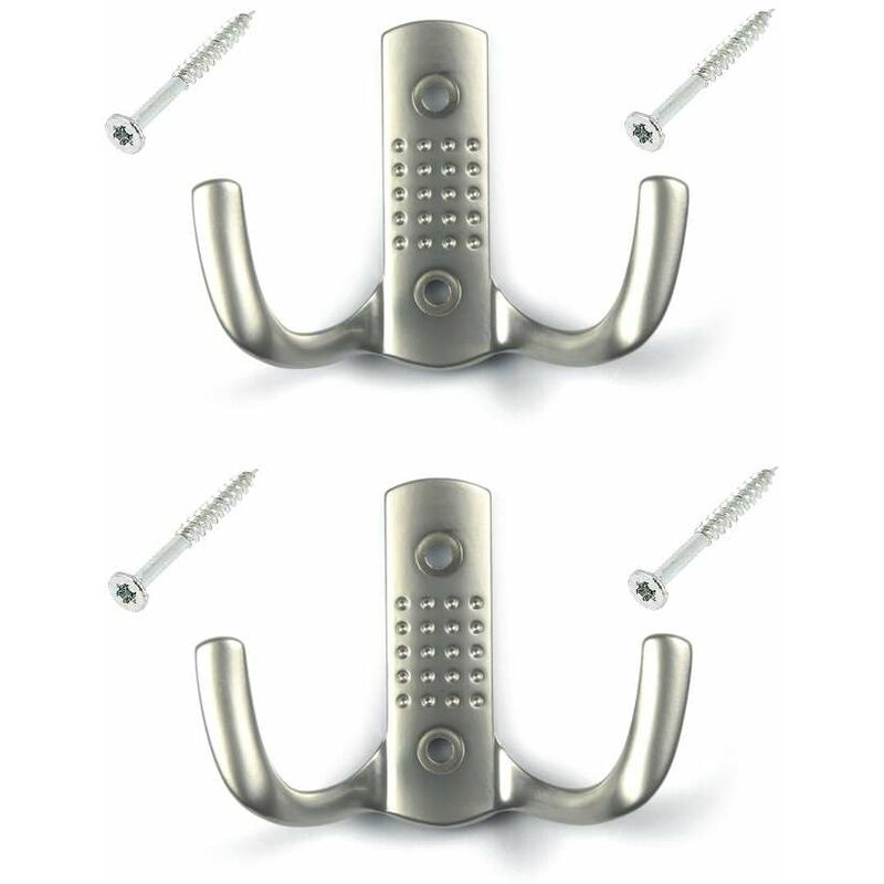 2x crochet métal argent nickel satiné avec vis mural cuisine salle de bain porte manteau serviette sac couvert vetement dressing meuble placard