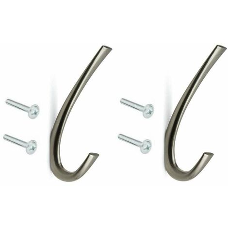2x Crochet simple en métal finition nickel brossé hauteur 130mm avec vis Meuble Cuisine Salle de Bain Porte Serviette Manteau Chemise Torchon Décoration Maison Patère Murale
