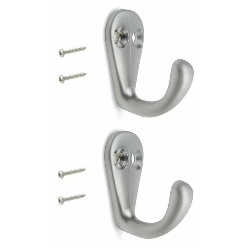 2x Crochet simple en métal finition chrome satiné avec vis Mural Cuisine Salle de bain Porte Manteau Serviette Sac Couvert Vêtement Dressing Meuble