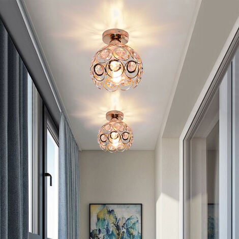 2X Crystal Ceiling Light, Vintage Industrial Metal Ceiling Lamp, Chandelier with Ø20cm Cage Lampshade for Living Room Hallway (Rose Gold)