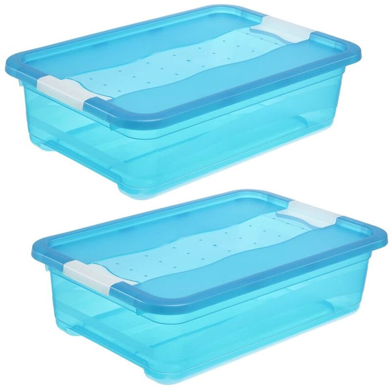

Keeeper - 2x Cubo de almacenaje con Tapa, Plástico, Azul Transparente, 28 l