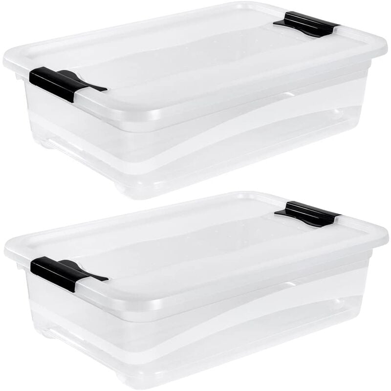 

Keeeper - 2x Cubo de almacenaje con Tapa, Plástico, Transparente, 28 l