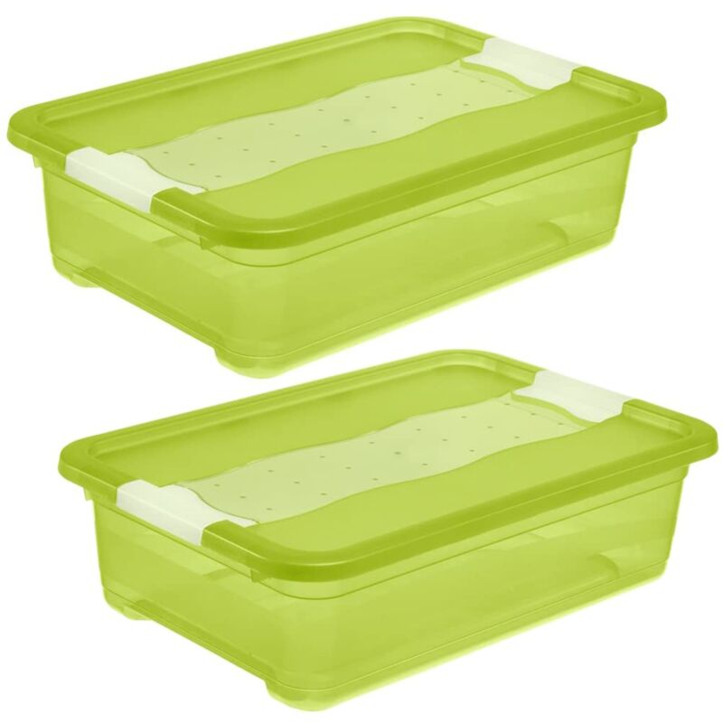 

Keeeper - 2x Cubo de almacenaje con Tapa, Plástico, Verde Transparente, 28 l