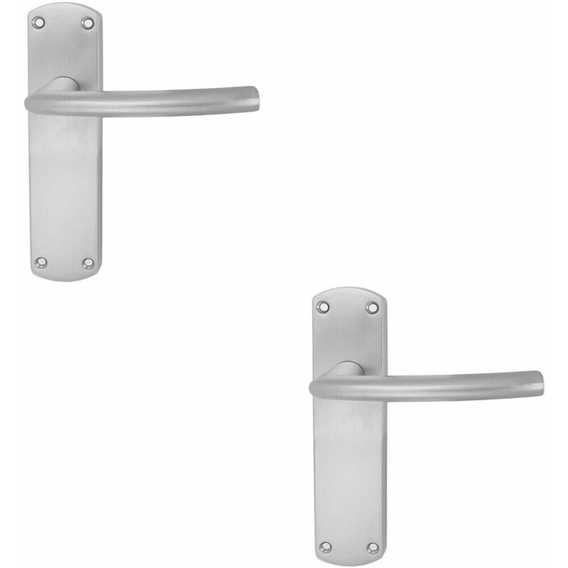 2x Curved Bar Lever on Latch Backplate Door Handle 170 x 42mm Satin Chrome