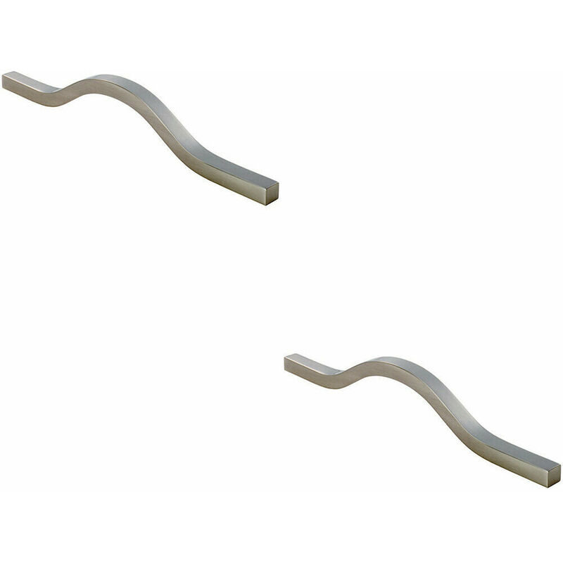 Loops - 2x Curved Square Bar Pull Handle 240 x 12mm 160mm Fixing Centres Satin Nickel