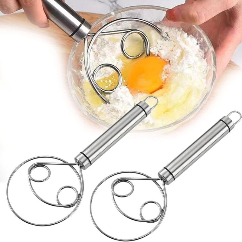 2x Danois Fouet,Teigbesen Teigmischer acier Inoxydable Poignée Brotmixer Grand Doppellöchern mélangeur à main,Outils de Cuisson