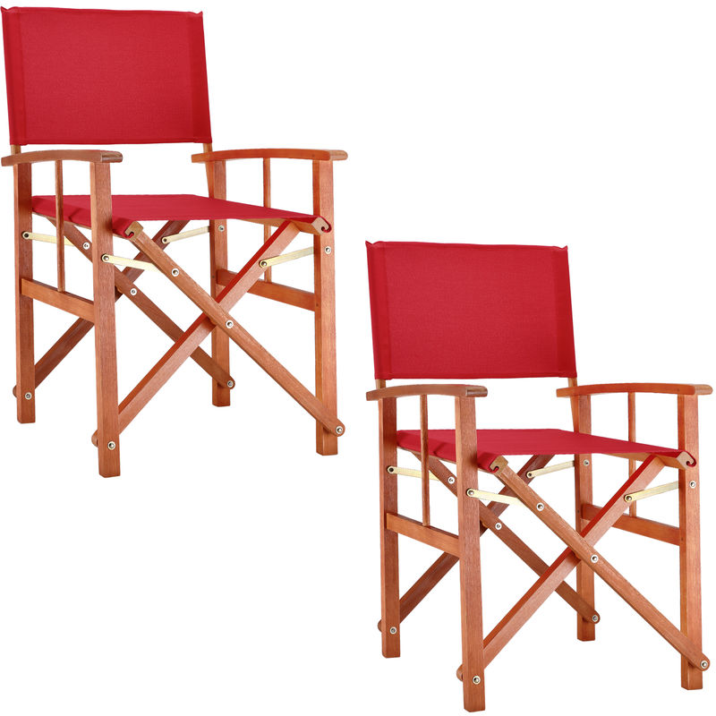 Casaria® Cannes Wooden Folding Directors Chair Hardwood Fabric Colour Choice 2x Red - Red