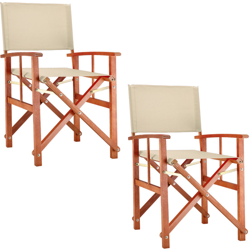 Casaria® Cannes Wooden Folding Directors Chair Hardwood Fabric Colour Choice 2x Cream - Cream