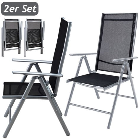2x Deuba Garden Dining Chair Bern Folding Chairs Set Aluminum Recliner Outdoor Patio Silver or Anthracite
