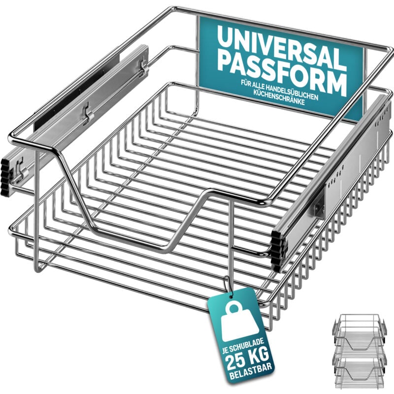Casaria - Pull Out Telescopic Kitchen Drawers For 30/40/50/60cm Units Chrome-Plated 20kg Load Capacity Pull-Out Basket Telescopic Cabinet Shelf