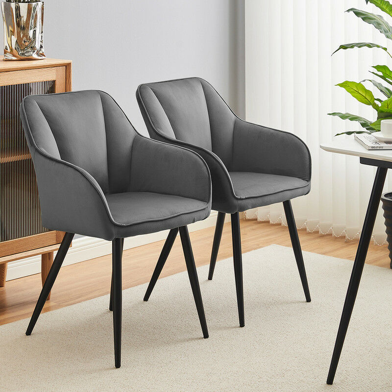 Clipop - 2x Dining Chairs, Velvet Modern Accent Chair, Armchair with Sturdy Legs,Grey