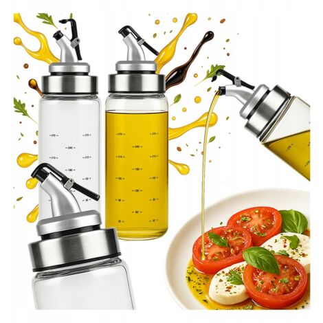 2x Dispensador de botellas de vidrio con escala de 0,3 l para aceite de oliva, vinagre, jarabe, salsa, aceite