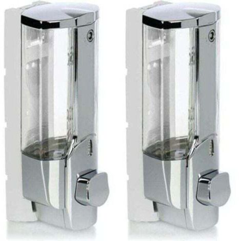 2x Distributeurs de savon muraux - Distributeurs de savon muraux rechargeables - Distributeurs de savon pour gel douche et shampoing (chrome)
