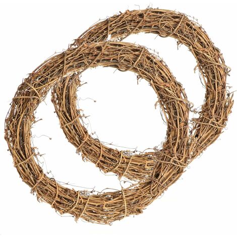 2X DIY Deko-Holzkranz zum Basteln – Rattankranz zum Dekorieren von Fenstern und Tischen (2 Stück – Kranz Ø30cm Hellbraun)