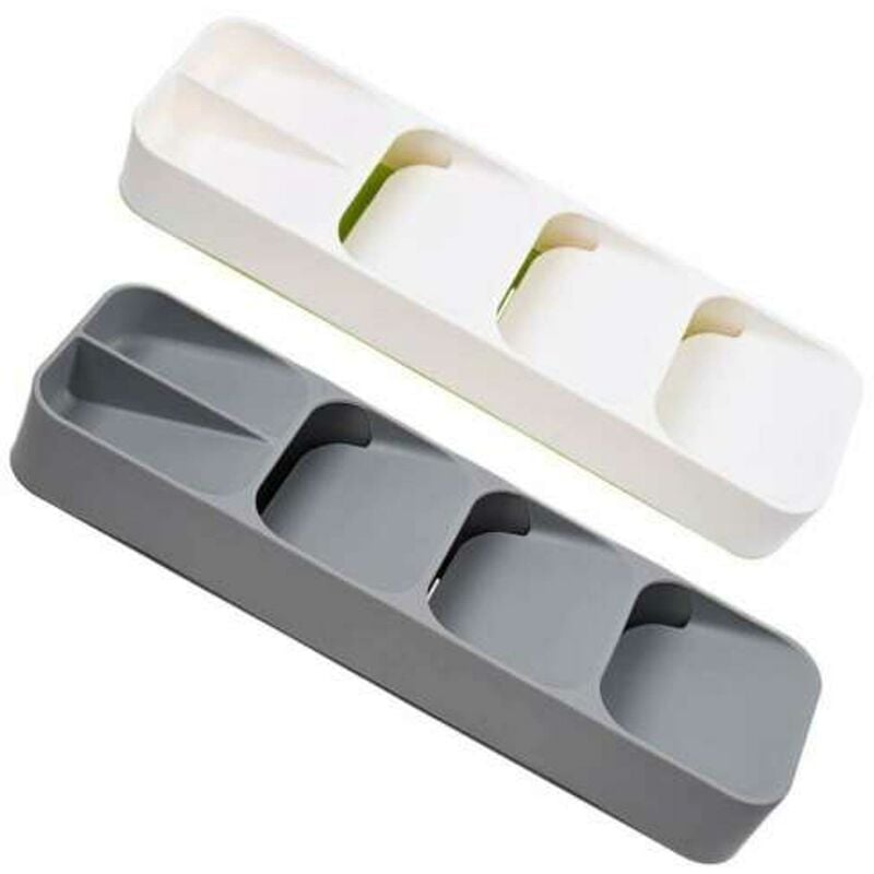 2x Drawer Organizer Compartment Spoon Cutlery Separation Storage Box Kitchen Supplies (Gray + White)