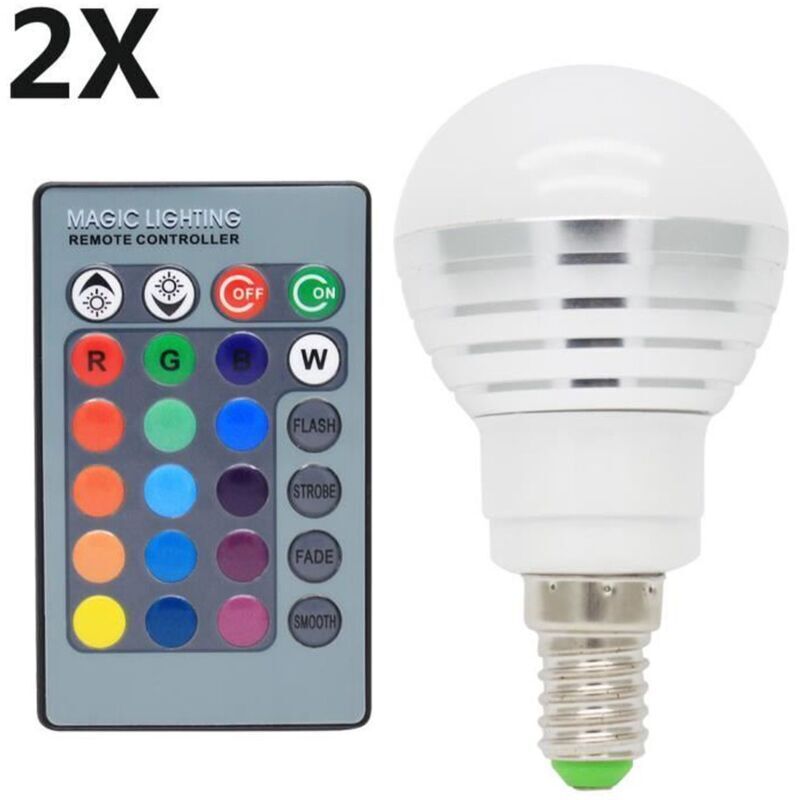 2X E14 Ampoules LED RVB Multicolore 3W RVB LED 16 Changement de Couleur Angle de Faisceau de 120° avec Télécommande IR