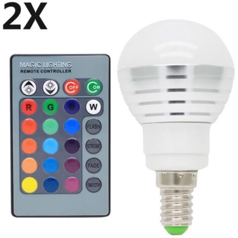 2X E14 Ampoules LED RVB Multicolore 3W RVB LED 16 Changement de Couleur Angle de Faisceau de 120° avec Télécommande IR