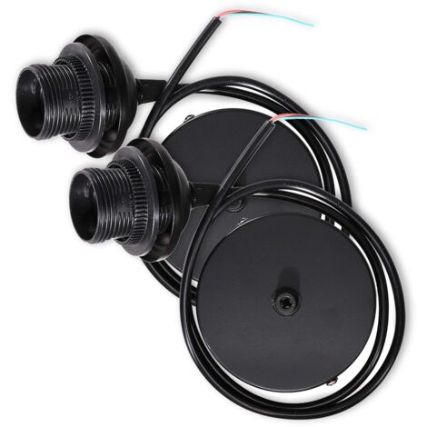 2x Electric Cable for Lamp - Cable with E27 Socket and Fixing Ring - Suspension Mount for Ceiling Light - Black