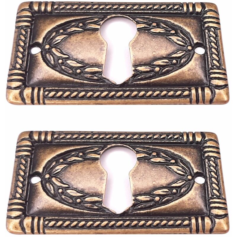 Cyclingcolors - 2x entrée de clé laurier horizontale 25x43mm malle meuble ancien vintage antique époque finition bronze