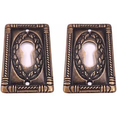 2x entrée de clé laurier verticale 25x43mm malle meuble ancien vintage antique époque finition bronze