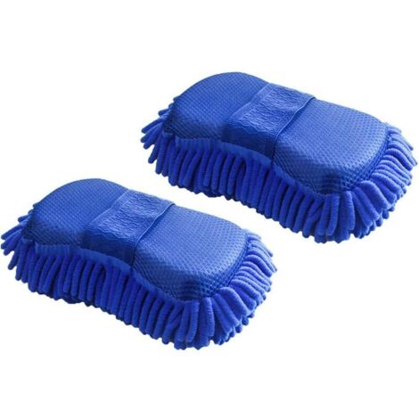 2x Éponge de nettoyage de voiture en microfibre Chenille Gant de lavage microfibre Chenille pour la voiture Véhicule Care Brosse de Lavage éponge avec dragonne intégrée Eponge lavage carrosserie