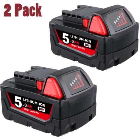 2X Ersatz-Akku 18V 5.0Ah für Milwaukee M18 Li-Ion Akku Passend für M18B XC 48-11-1815 48-11-1820 48-11-1850 und mehrere Modelle 2601 2610 2611 2620 2630 2650