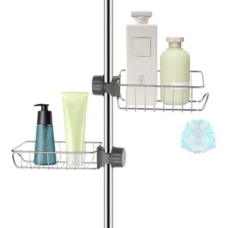 2x Étagère Douche Sans Percage Inox, Étagère Salle de Bain Télescopique Inoxydable, Tablette Support Douche, Porte Savon Barre Douche, Serviteur Douche pour Shampooing