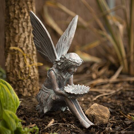 2x Fairy Statures Bronze Sitting Fairy for your Garden Outdoor