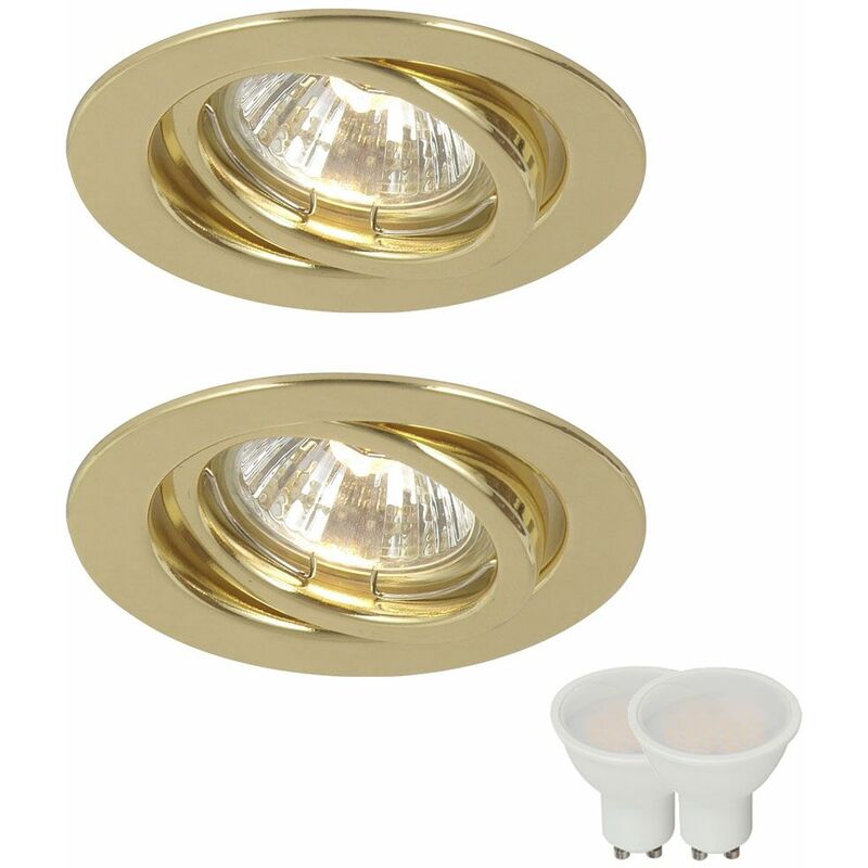 Image of 2x faretti da incasso lampade faretti rotondi mobili in ottone in un set con lampadine a LED