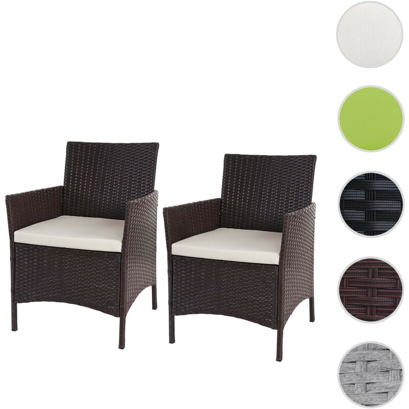 2x fauteuil de jardin Halden en polyrotin, fauteuil en osier - marron chiné, coussin crème