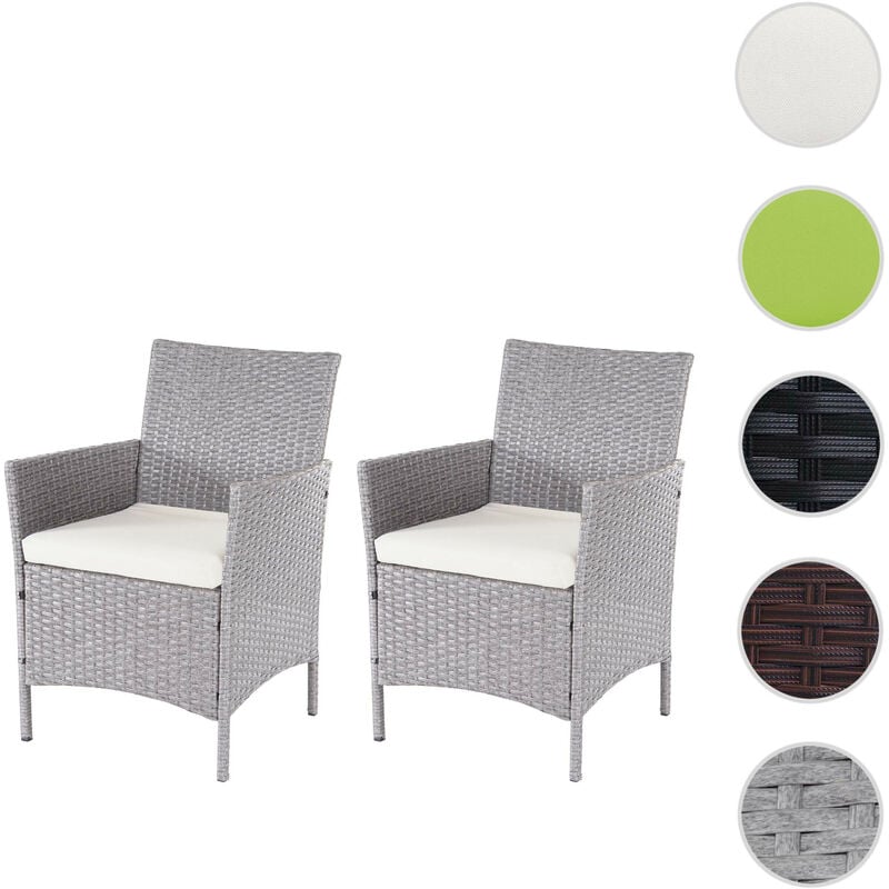 Mendler - 2x fauteuil de jardin Halden en polyrotin - gris, coussin couleur crème
