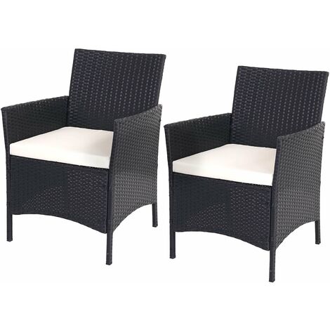 2x fauteuils chaises de jardin en polyrotin anthracite coussin crème 040000466