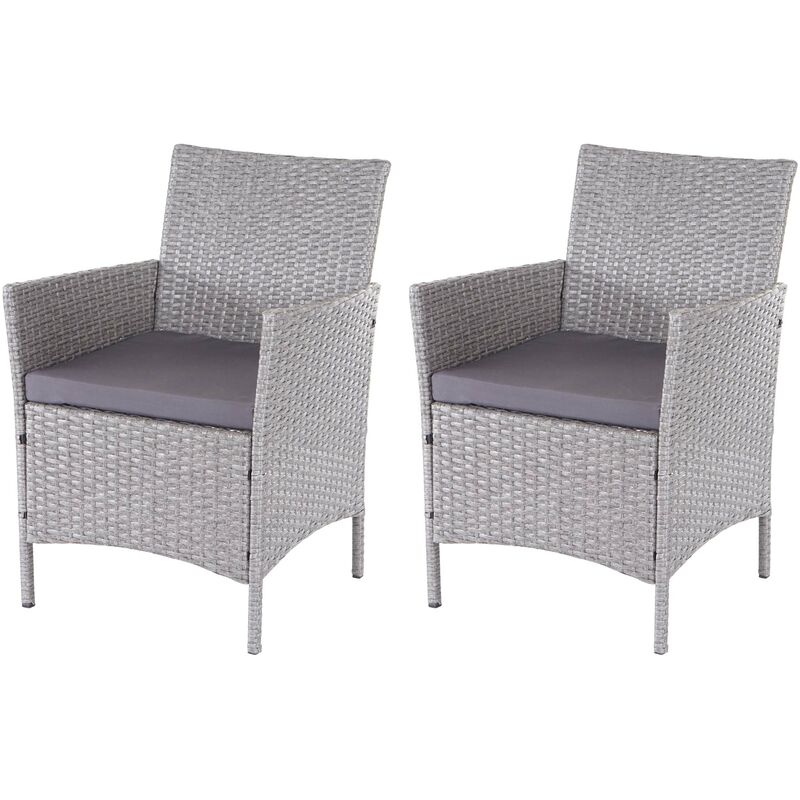 2x fauteuils chaises de jardin en polyrotin gris coussins anthracite