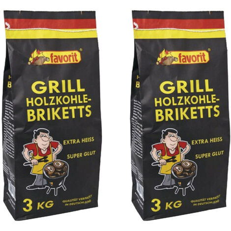 2x Favorit Grillbriketts 3 kg Sack Holzkohlebriketts Holzkohlenstaub gepresst