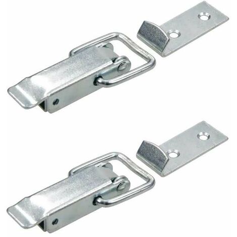 2x Fermeture à levier avec crochet en acier zingué à visser Ferrure Grenouillère Moraillon Etrier Loquet Universel Cliquet Meuble Malle Coffre Boîte Porte, 55 x 13mm