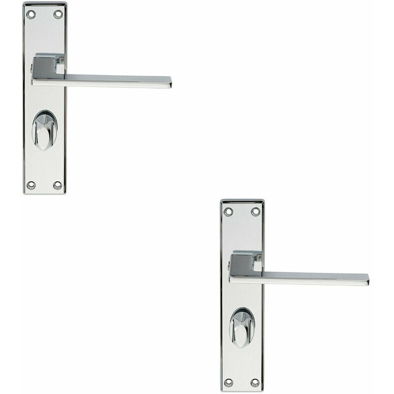 2x Flat Straight Lever on Bathroom Backplate Handle 180 x 40mm Polished Chrome