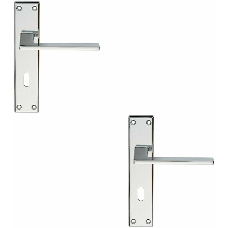 2x Flat Straight Lever on Lock Backplate Door Handle 180 x 40mm Polished Chrome