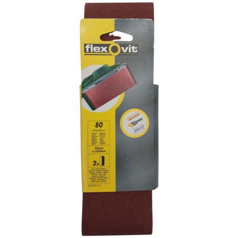 2x Flexovit Schleifbänder 75x533mm Körnung 80 Mittel Universal Schleifpapier
