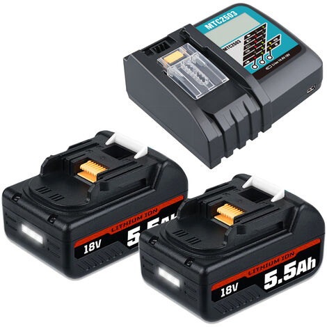 2X für Makita 18V Li-ion Ersatzakku 5.5Ah LXT BL1850B BL1860B BL1860 BL1850 und Ladegerät DC18RF 14,4V18V DC18RC